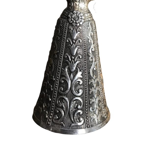 Vintage Ornate Silver plate Wedding Bell Woman holding Wedding Rings 6' x 2 1/2" - Picture 2 of 7